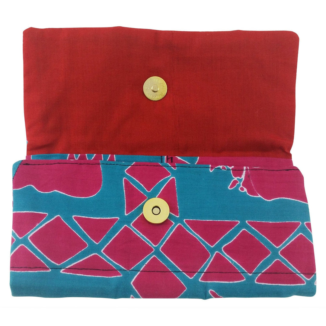 Kitenge Womens Wallet-Wallet-Harkiss Designs-8x4.35 inches-Teal and Pink-The Black Art Depot