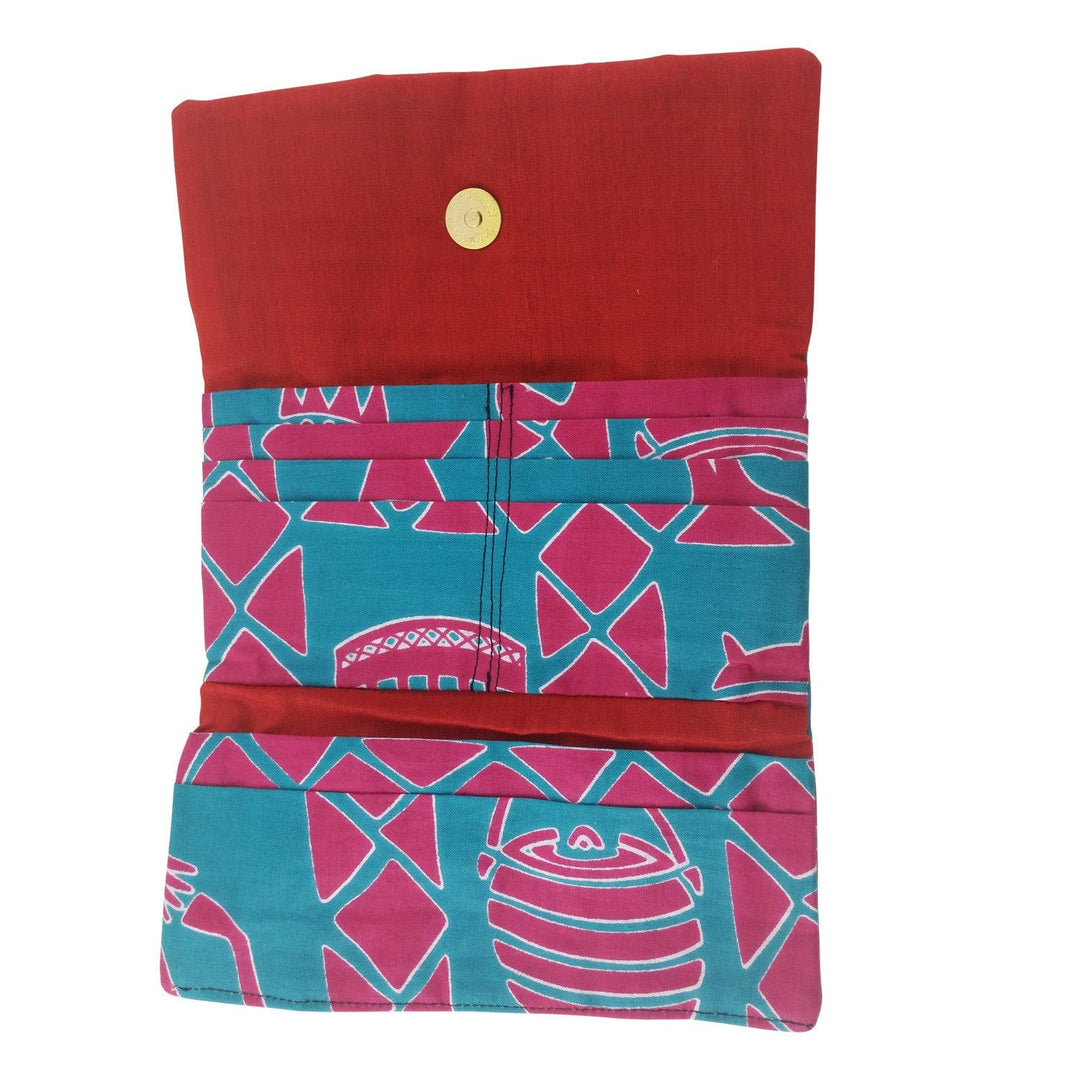 Kitenge Womens Wallet-Wallet-Harkiss Designs-8x4.35 inches-Teal and Pink-The Black Art Depot