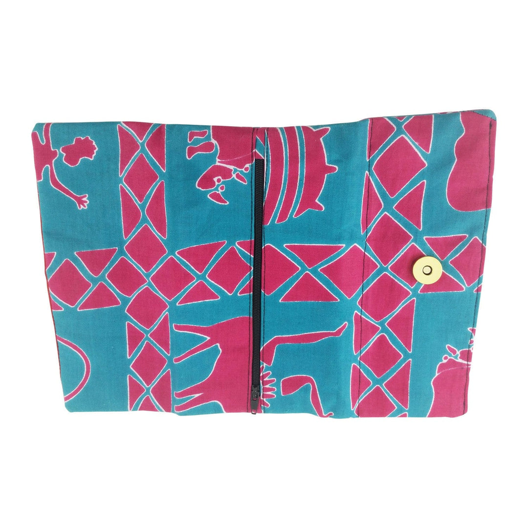 Kitenge Womens Wallet-Wallet-Harkiss Designs-8x4.35 inches-Teal and Pink-The Black Art Depot