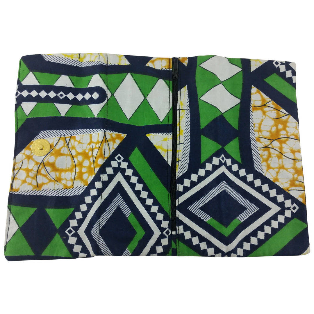 East African Kitenge Fabric Women's Wallet (Green,Blue,Yellow and White)