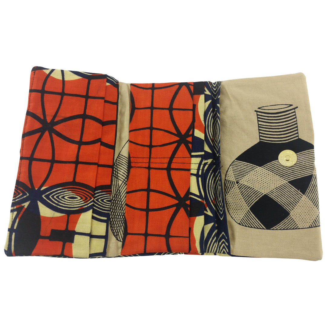 East African Kitenge Fabric Women's Wallet (Beige,Orange and Blue)