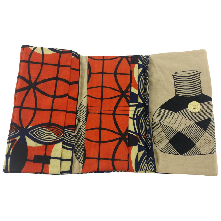 East African Kitenge Fabric Women's Wallet (Beige,Orange and Blue)