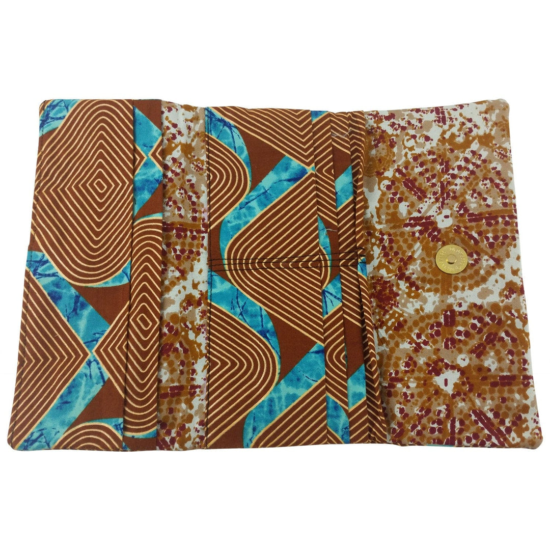 East African Kitenge Fabric Women's Wallet (Brown, Beige and Blue)
