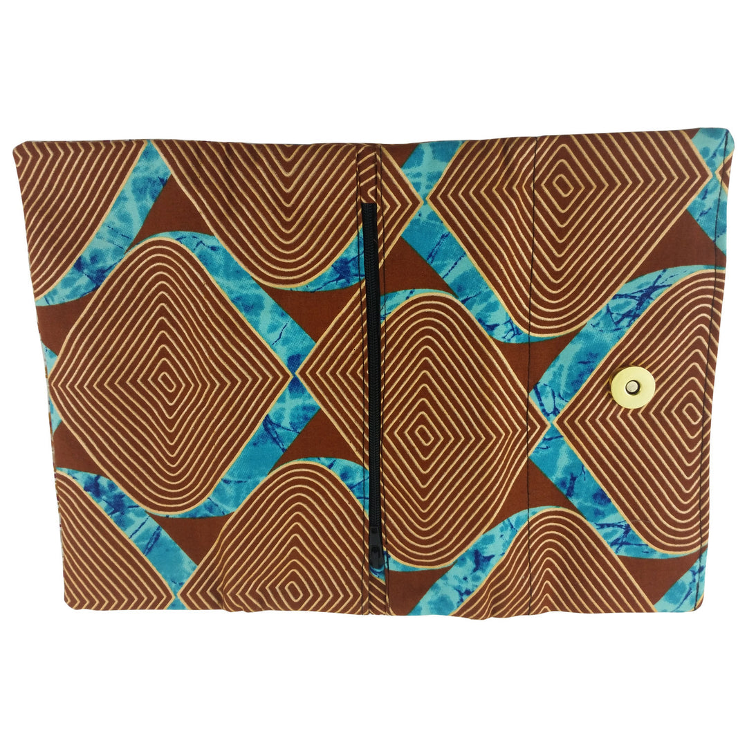 East African Kitenge Fabric Women's Wallet (Brown, Beige and Blue)