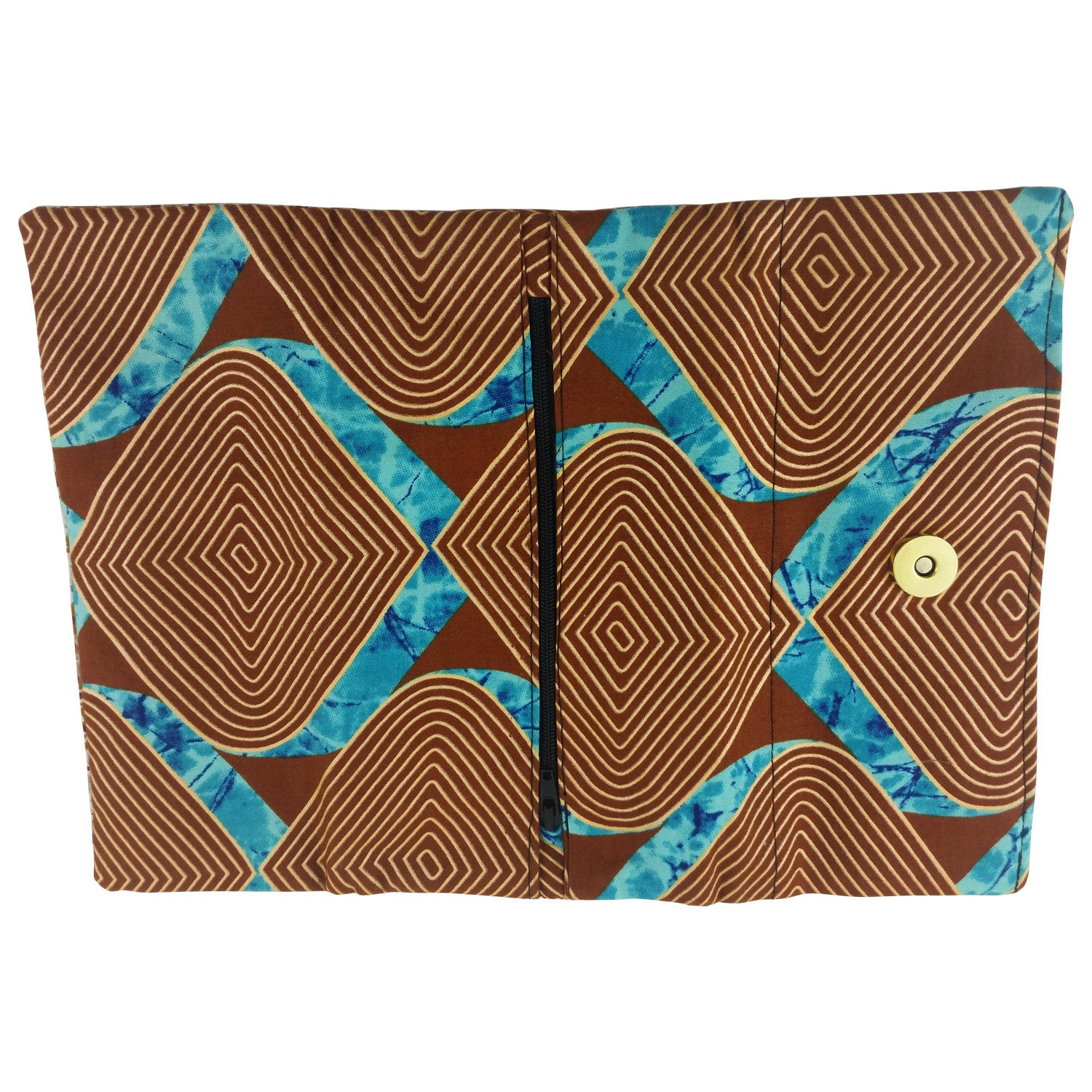 4 of 4: East African Kitenge Fabric Women's Wallet (Brown, Beige and Blue)