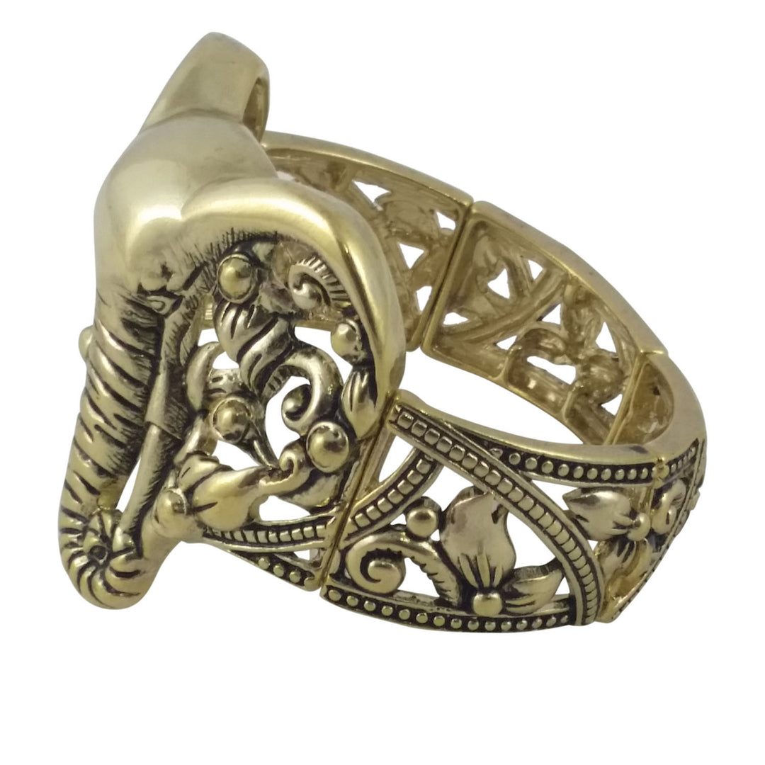 Gold Toned Elephant Head Stretch Bracelet (Side)