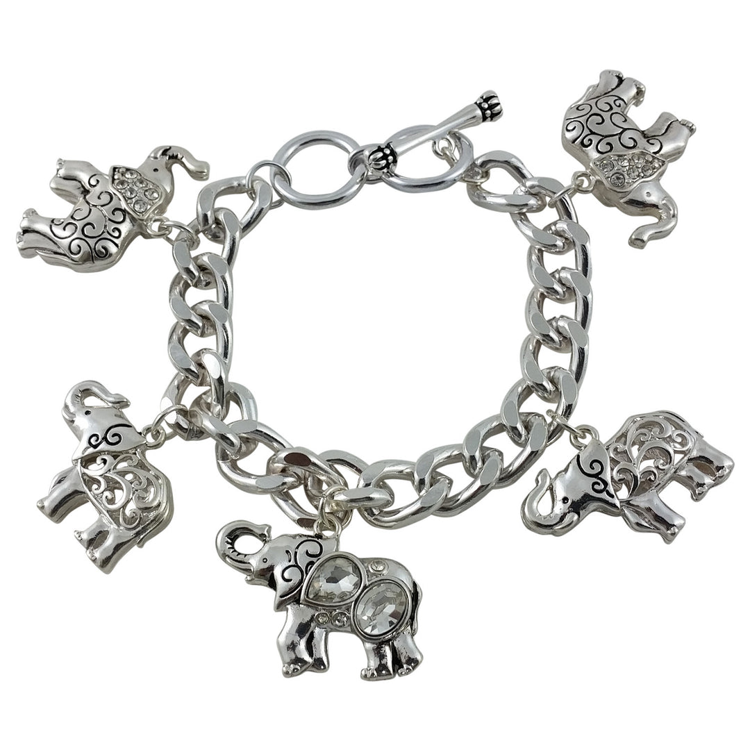 Elephant Silver Toned Chain Link Charm Bracelet