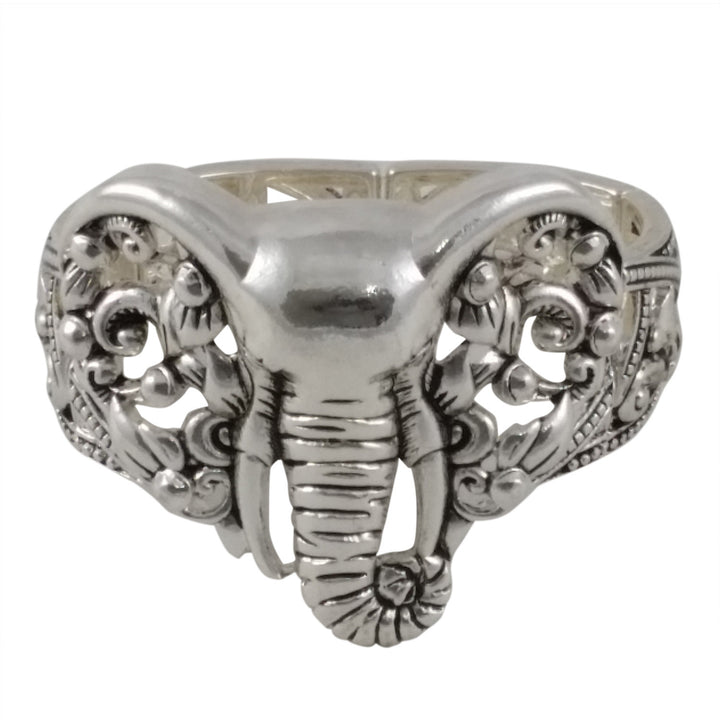 Silver Toned Elephant Head Stretch Bracelet (Front)