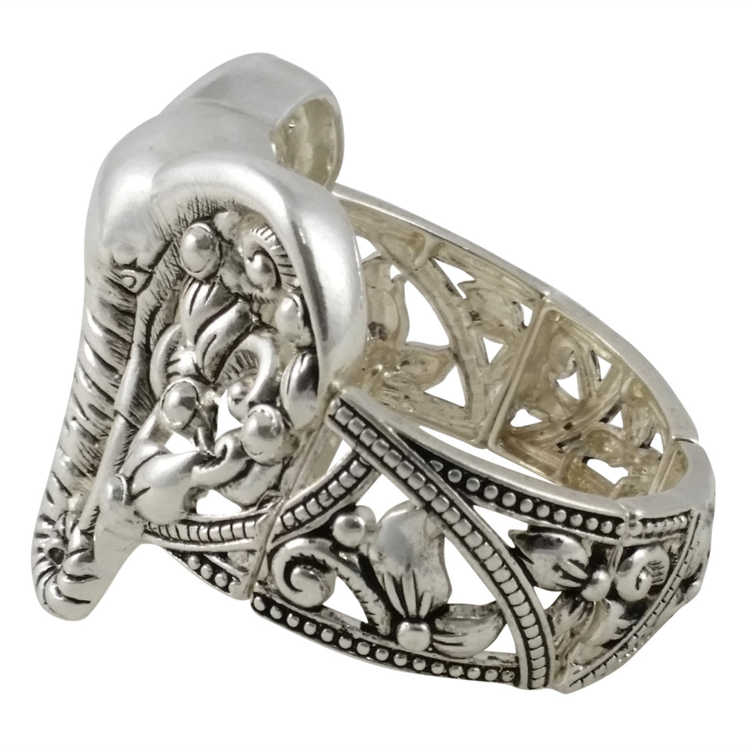 Silver Toned Elephant Head Stretch Bracelet (Side)