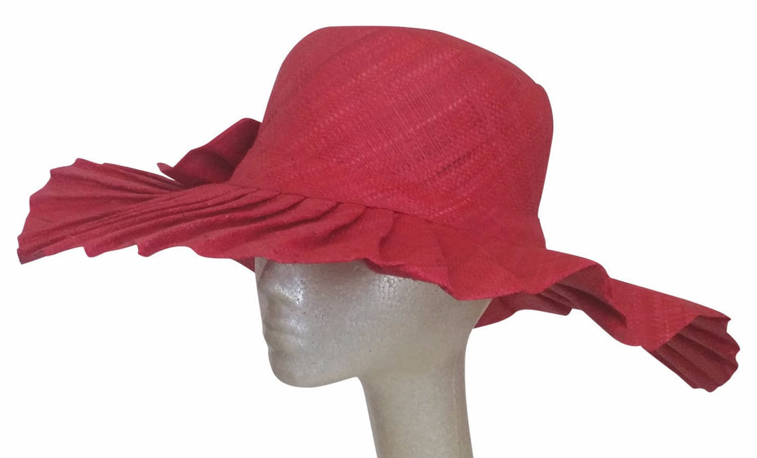Neema: Hand Woven Pleated Red Madagascar Raffia Sun Hat