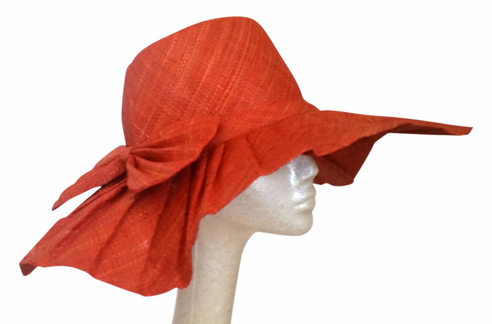 Nkechi: Hand Woven Pleated Orange Madagascar Raffia Sun Hat