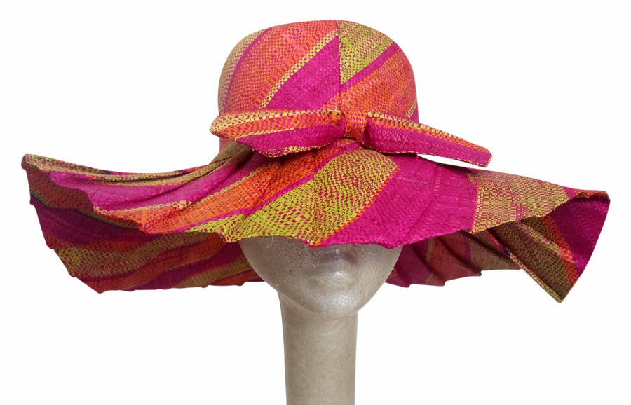 Nneka: Hand Woven Pleated Multicolored Madagascar Raffia Sun Hat