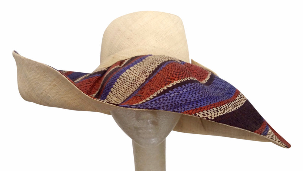 Nombeko: Hand Woven Multicolored Madagascar Big Brim Raffia Sun Hat