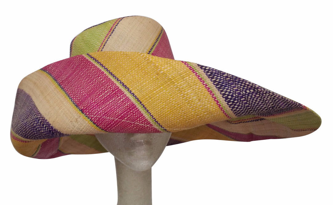 Mbali: Hand Woven Multicolored Madagascar Big Brim Raffia Sun Hat