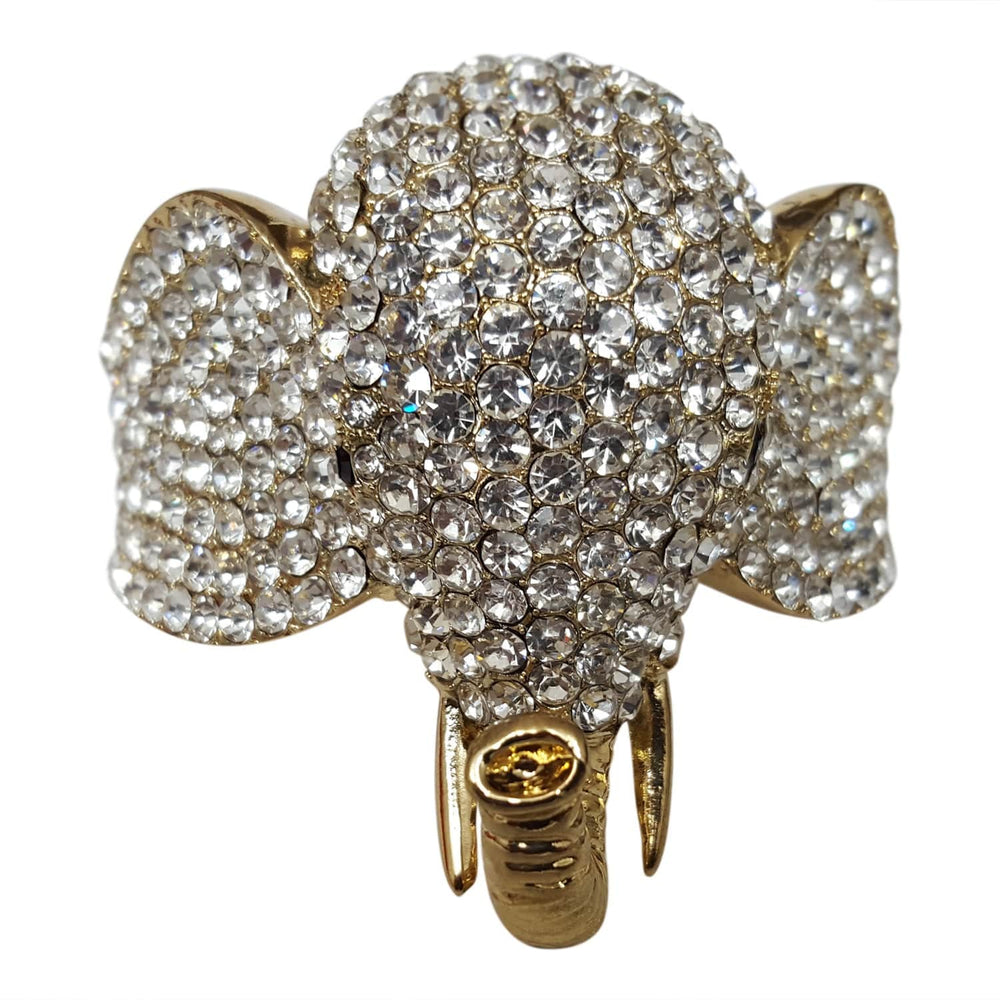 Elephant Head Bling Hinged Bangle Bracelet (Gold Toned)