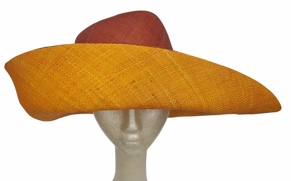 Abayomi: Hand Made Burnt Orange and Orange Madagascar Big Brim Raffia Sun Hat