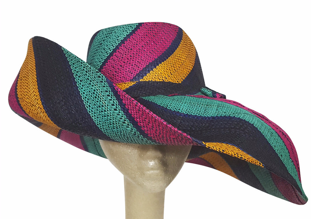 Aba: Hand Made Big Brim Multicolored Madagascar Big Brim Shapeable Sun Hat