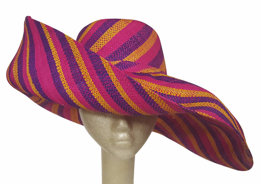 Ababuo: Authentic African Hand Made Multicolored Madagascar Shapeable Big Brim Raffia Sun Hat
