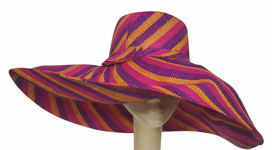 Ababuo: Authentic African Hand Made Multicolored Madagascar Shapeable Big Brim Raffia Sun Hat