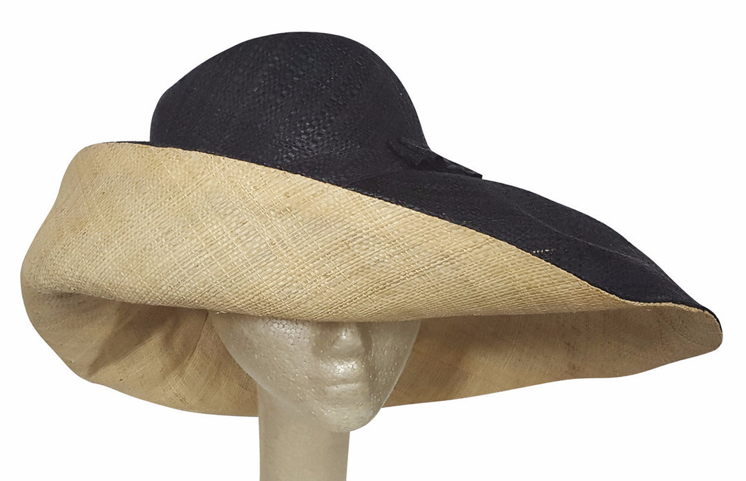 Abagbe: Authentic African Hand Made Black and Natural Madagascar Shapeable Big Brim Raffia Sun Hat