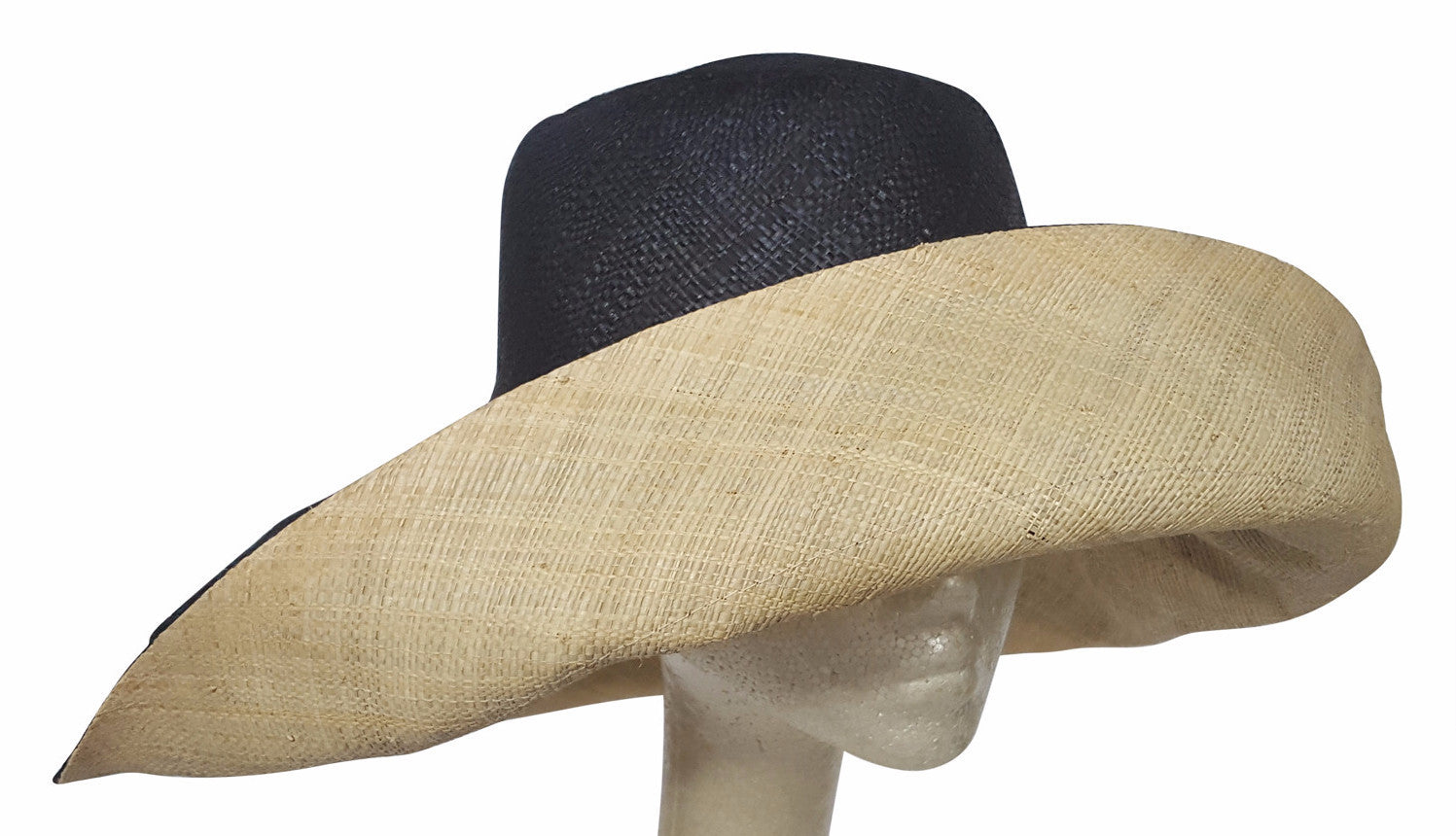 3 of 3: Abagbe: Authentic African Hand Made Black and Natural Madagascar Shapeable Big Brim Raffia Sun Hat