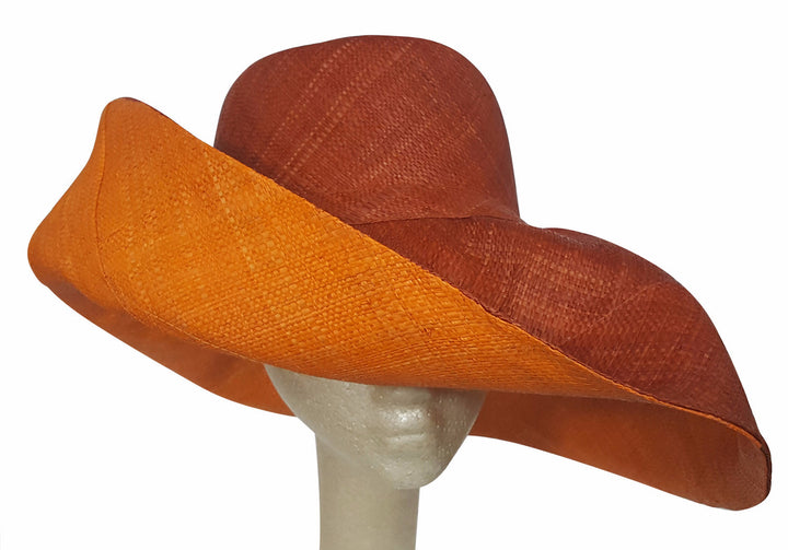 Abdalla: Hand Made Burnt Orange and Dark Orange Madagascar Big Brim Raffia Sun Hat