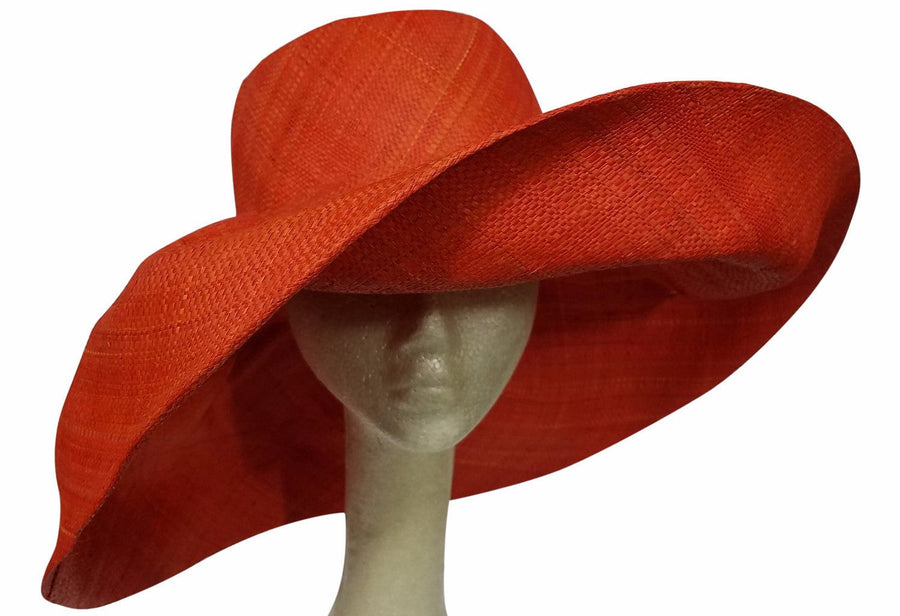 Abena: Red-Orange Madagascar Big Brim Raffia Su Boutiqu