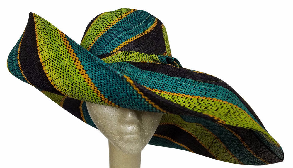 Abiona: Multicolored Madagascar Raffia Big Brim Sun Hat