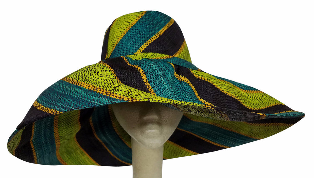 Abiona: Multicolored Madagascar Raffia Big Brim Sun Hat