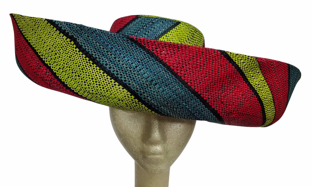 Abidemi: Multicolored Madagascar Big Brim Raffia Sun Hat