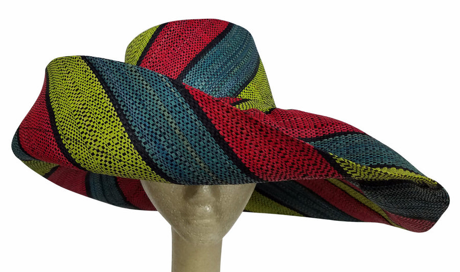 Abidemi: Multicolored Madagascar Big Brim Raffia Sun Hat