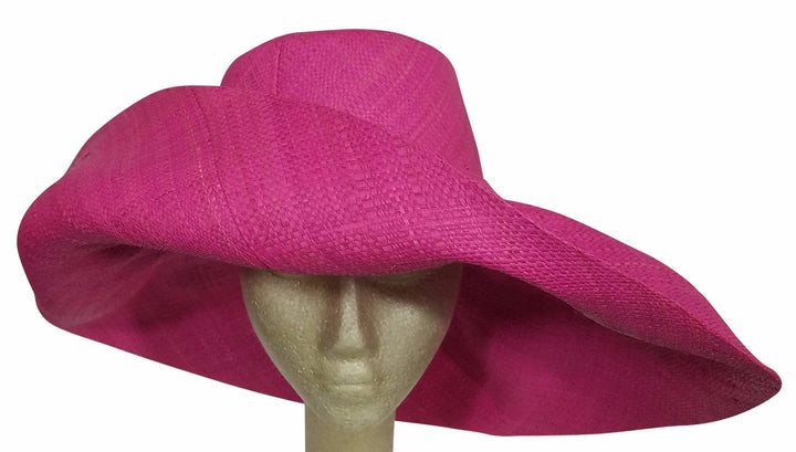 Adebola: Authentic African Hand Made Fuchsia Madagascar Big Brim Raffia Sun Hat