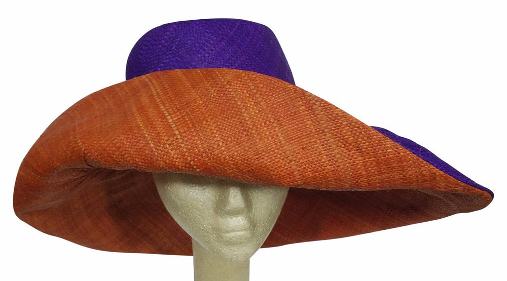 Adedagbo: Authentic African Hand Made Purple and Burnt Orange Madagascar Big Brim Raffia Sun Hat