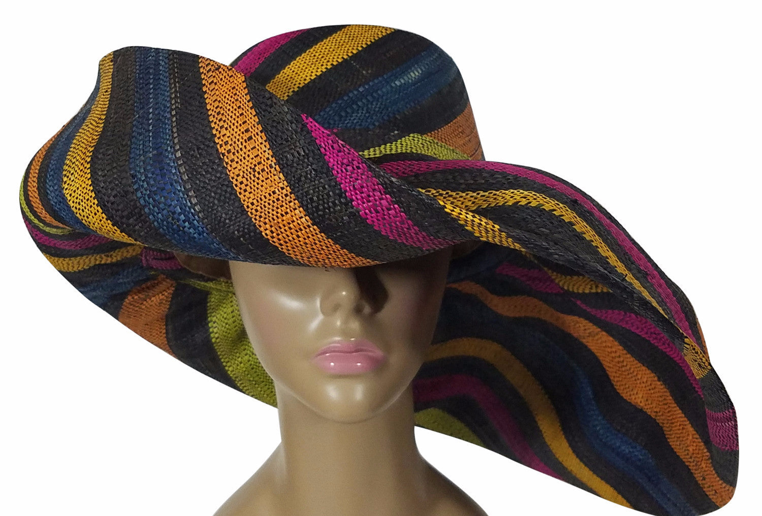 1 of 4: Zanna: Authentic African Hand Made Multi-Colored Madagascar Big Brim Raffia Sun Hat