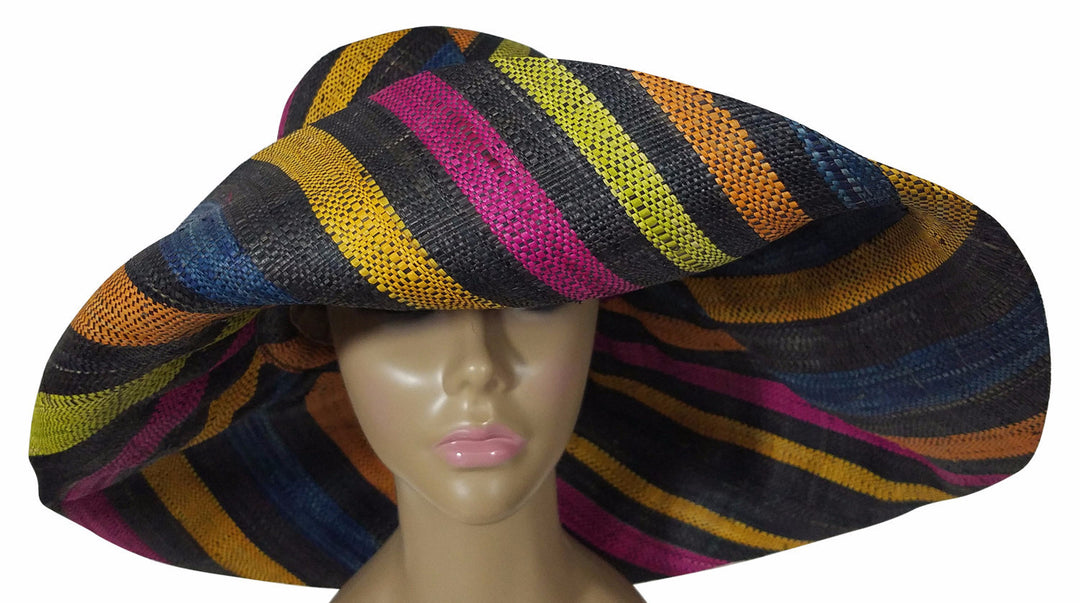 Zanna: Authentic African Hand Made Multi-Colored Madagascar Big Brim Raffia Sun Hat