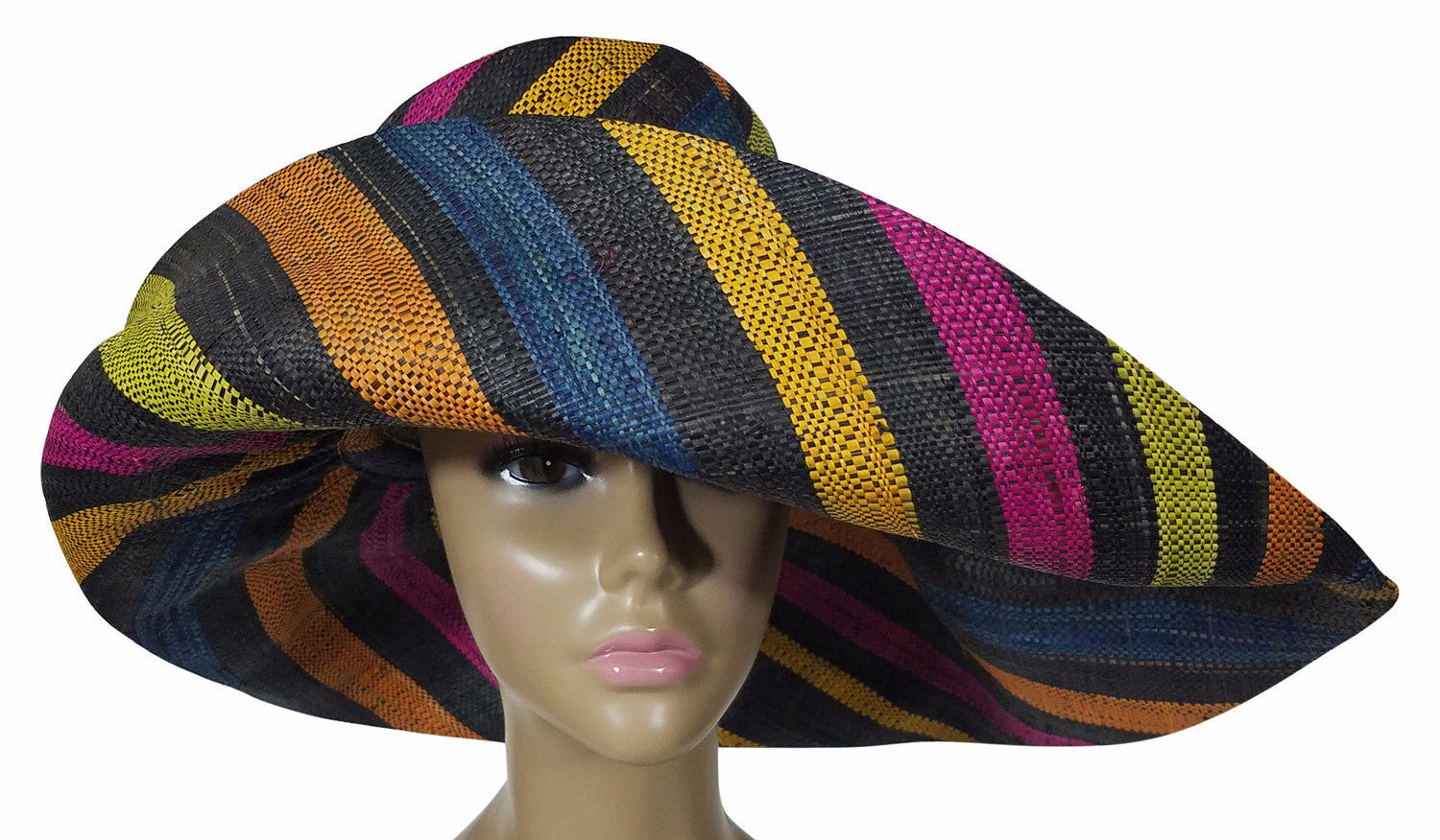 3 of 4: Zanna: Authentic African Hand Made Multi-Colored Madagascar Big Brim Raffia Sun Hat