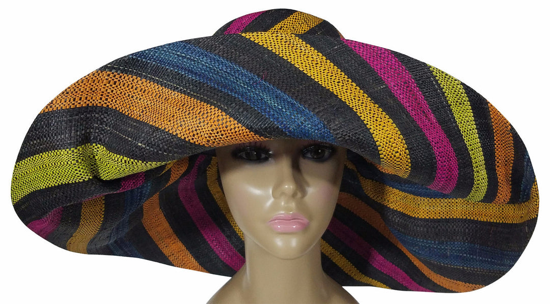 Zanna: Authentic African Hand Made Multi-Colored Madagascar Big Brim Raffia Sun Hat