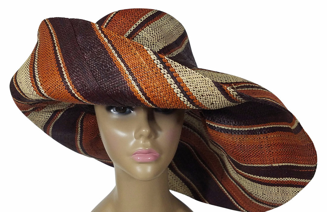 Zandra: Authentic African Hand Made Multi-Colored Madagascar Big Brim Raffia Sun Hat