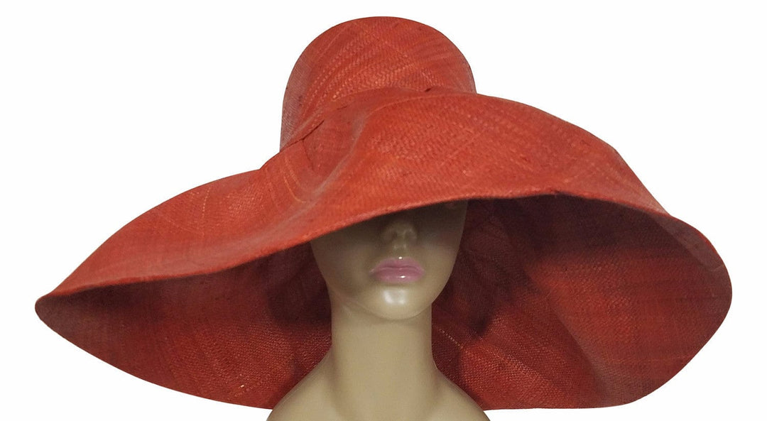 Zuwena: Authentic African Hand Made Burnt Orange Madagascar Big Brim Raffia Sun Hat