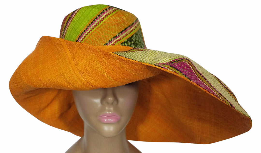 Zubaidah: Authentic African Hand Made Multi-Colored Madagascar Big Brim Raffia Sun Hat