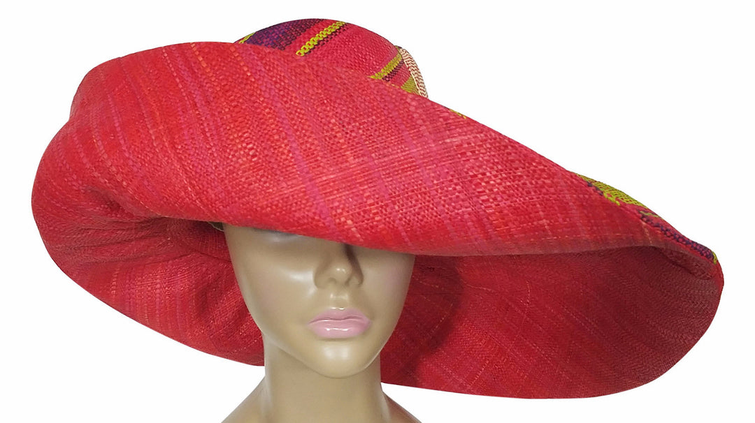 Zesiro: Authentic African Hand Made Multi-Colored Madagascar Big Brim Raffia Sun Hat