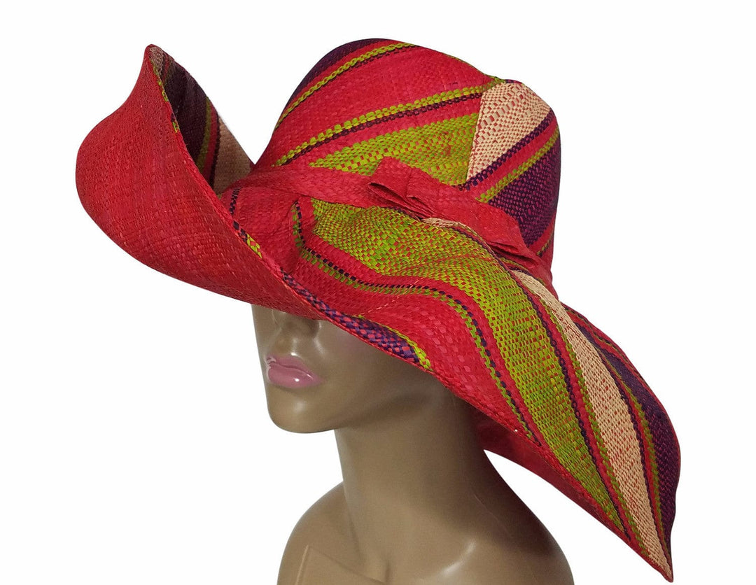 Zesiro: Authentic African Hand Made Multi-Colored Madagascar Big Brim Raffia Sun Hat