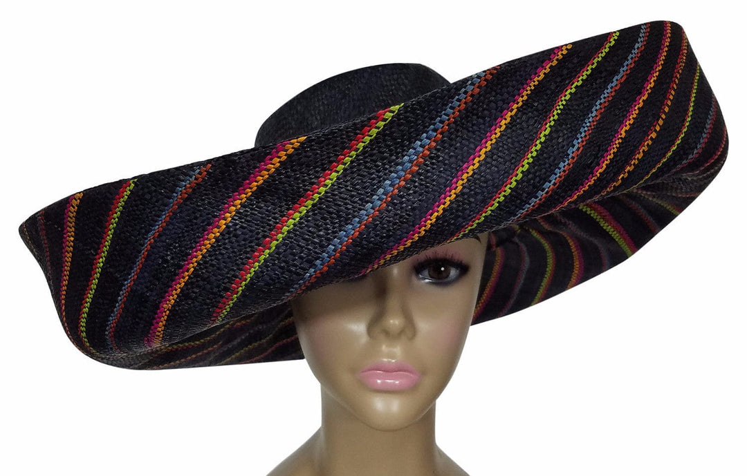 Ekene: Authentic African Hand Made Multicolored Madagascar Big Brim Raffia Sun Hat