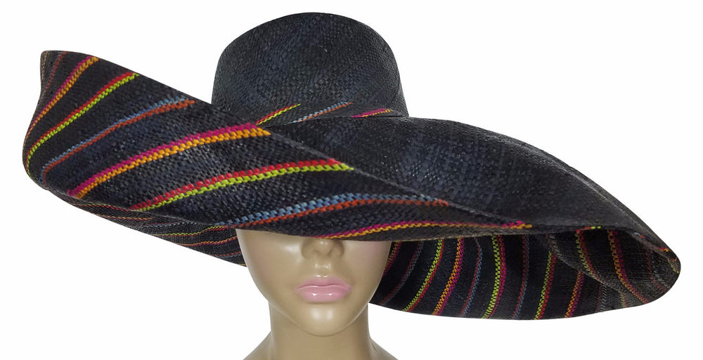 Ekene: Authentic African Hand Made Multicolored Madagascar Big Brim Raffia Sun Hat