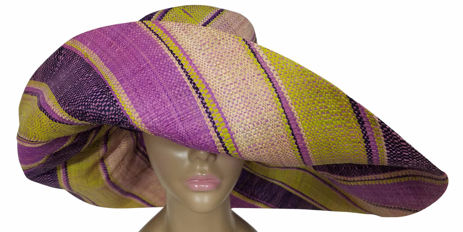 2 of 3: Cher: Authentic African Hand Made Muti-Colored Madagascar Big Brim Raffia Sun Hat