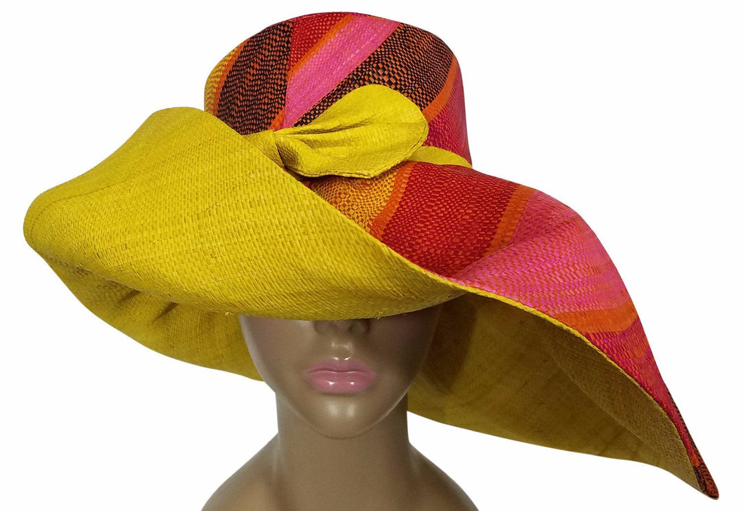 Yejide: Authentic African Hand Made Multi-Colored Madagascar Big Brim Raffia Sun Hat