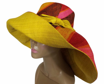 Yejide: Authentic African Hand Made Multi-Colored Madagascar Big Brim Raffia Sun Hat