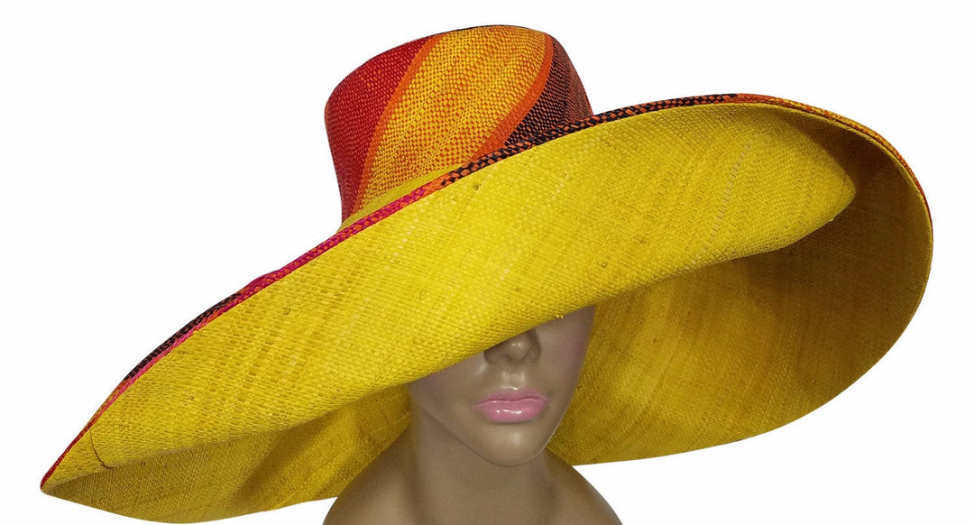 Yejide: Authentic African Hand Made Multi-Colored Madagascar Big Brim Raffia Sun Hat