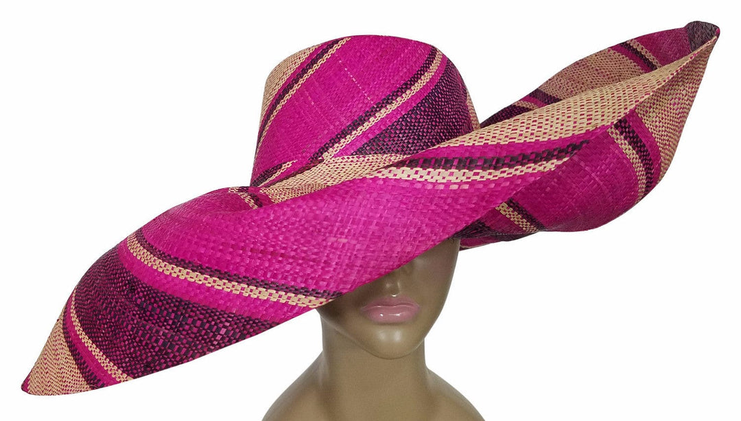 Ye: Authentic African Hand Made Multi-Colored Madagascar Big Brim Raffia Sun Hat