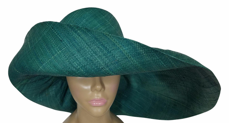 Zara: Authentic African Hand Made Teal Madagascar Big Brim Raffia Sun Hat